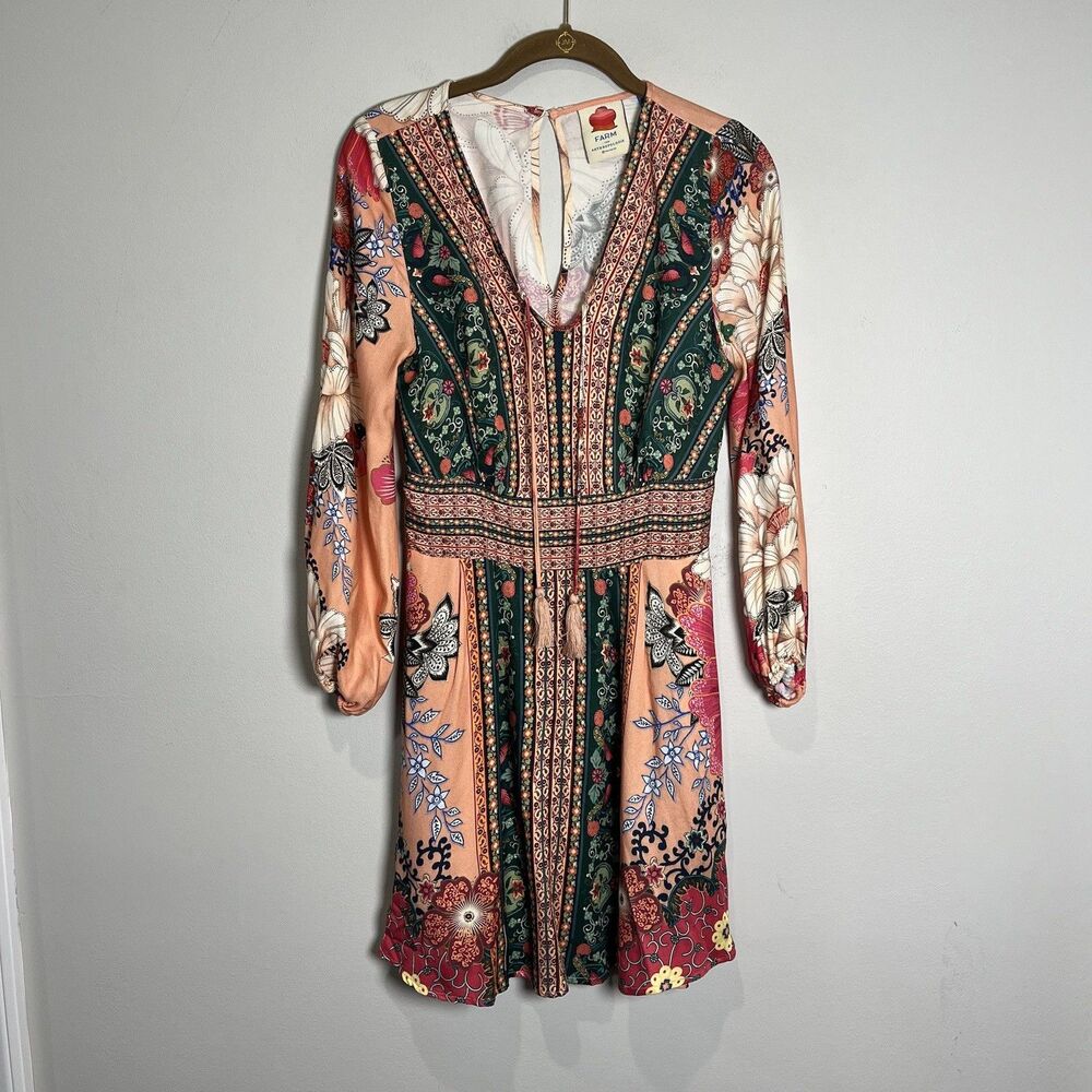 Farm Rio Anthropologie Dress Women’s XS Topanga Boho Colorful Floral Mini